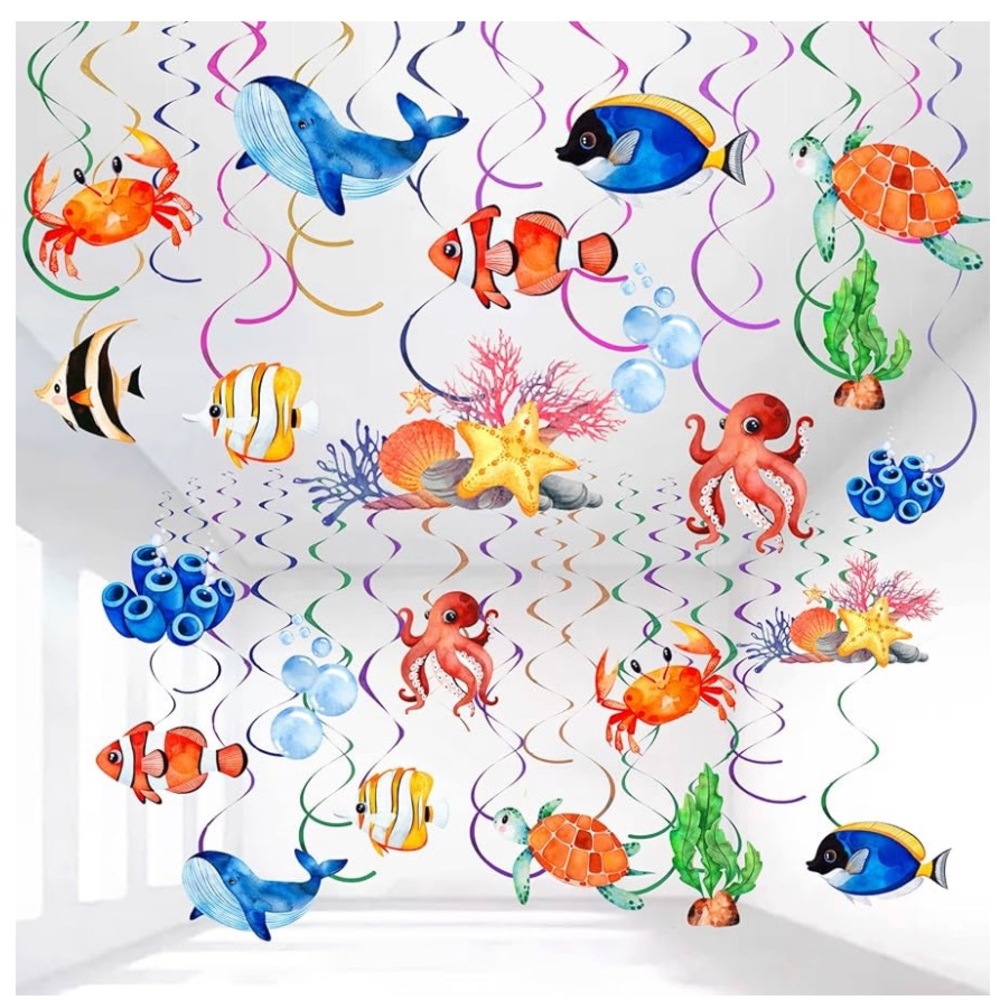 54 pcs under the sea party ceiling hanging swirls